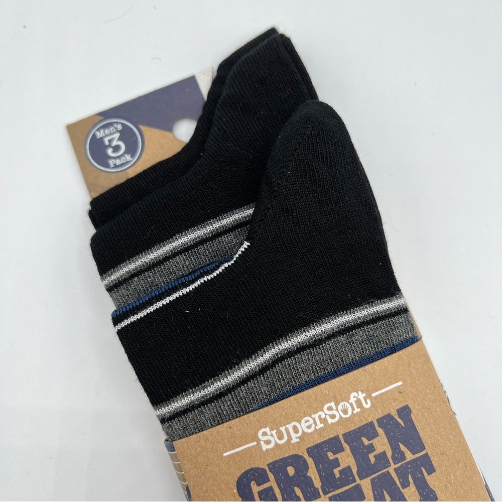 Green Treat Super Soft Bamboo Black Grey Striped 3 Pairs Dress Socks Men’s 8-12 - Picture 3 of 5